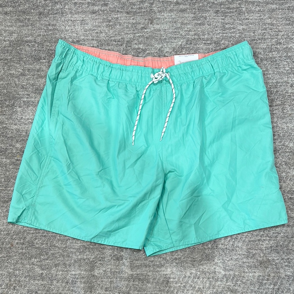 St. John's Bay Green Swim Shorts with Orange Waistband